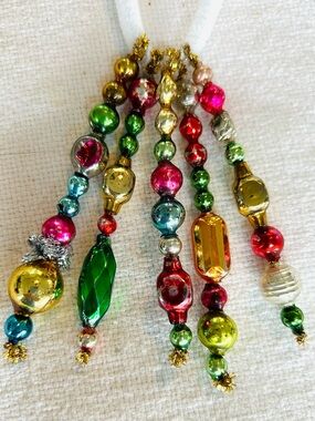 Mini Vintage Repurposed  holiday Christmas ornaments, mercury Glass bead icicle